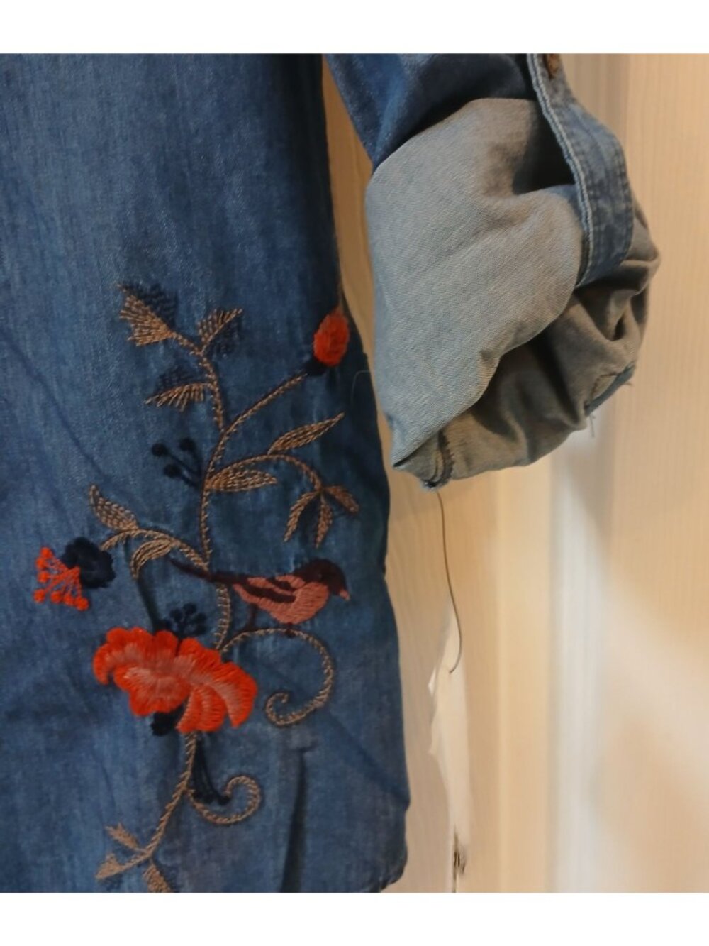 Sonoma Goods For Life Womens PS Chambray Embroidered Peplum Shirt  Blue NWT #D33 - Picture 7 of 9